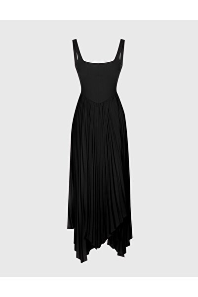 İLVİ Flora Pleated Black Women's Dress