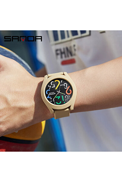 Sanda Ανδρικό ρολόι χειρός με ψηφιακό ξυπνητήρι και μοντέρνο στυλ χαλαζία σε κρέμα
