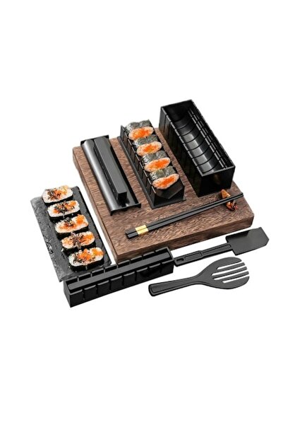 GOLD MARKET Sushi utensil set, 10 pcs, heart-shaped mold, glossy finish, Black