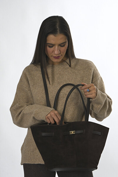 ABBRA Women's Real Suede Belted Lined Bag