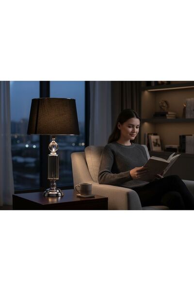 ECHOMEDECOR Kristal Detaylı Led Işıklı Lüks Masa Lambası