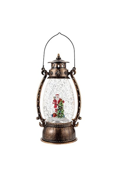 GOLD MARKET Felinar vintage de Crăciun cu Moș Crăciun și brad, zăpadă muzicală, mișcătoare, LED-uri alb cald,