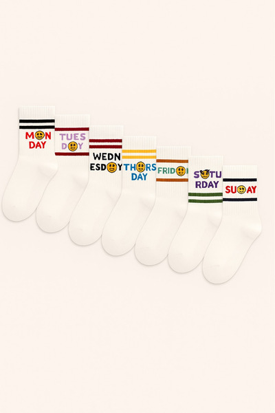 Katia&Bony Șosete pentru copii cu imprimeu cu zilele săptămânii, 7 piese