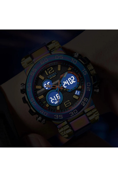 SMAEL Men's Wristwatch Chronograph Army Style Military Dual Time Sport Stopwatch Alarm Blue