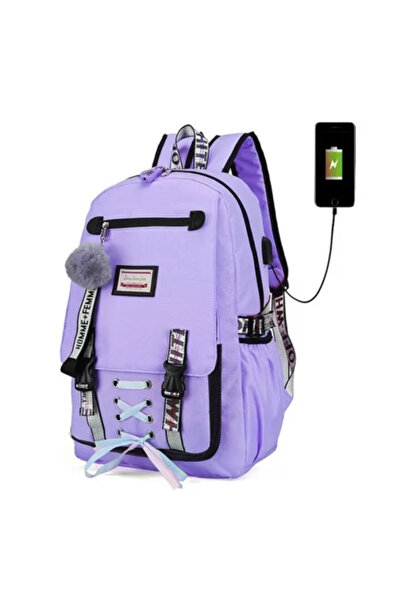 OEM Inteligentný batoh pre deti, vodotesný, USB port, zámok proti krádeži, 20-35 l, 30 x 14 x 47 cm, fialový