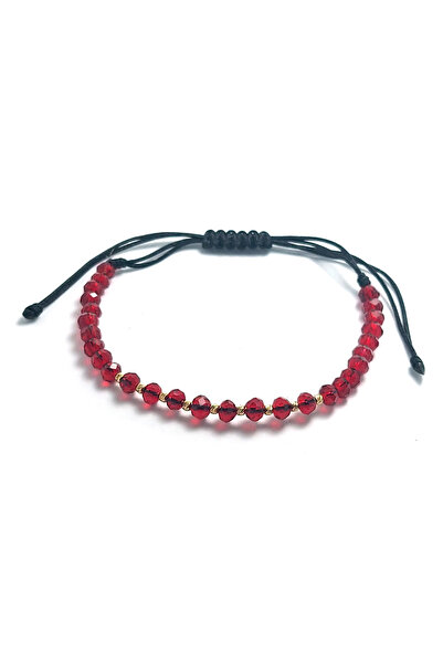 Bijolin Gold Cord bracelet, 10 2mm 14k gold striated beads and burgundy red crystals