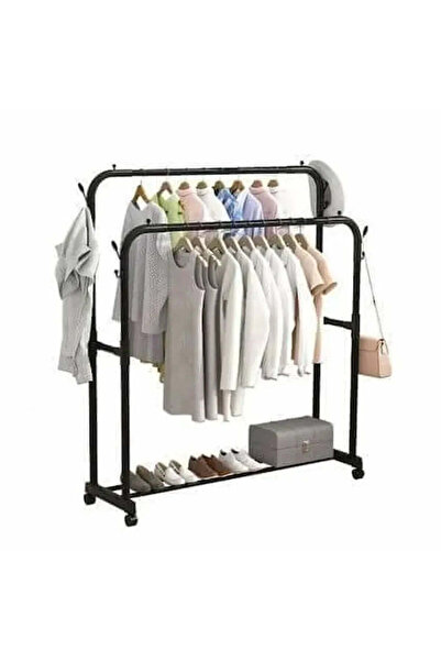 Ella Home Cuier dublu cu raft pentru pantofi, negru, 155x42x98cm