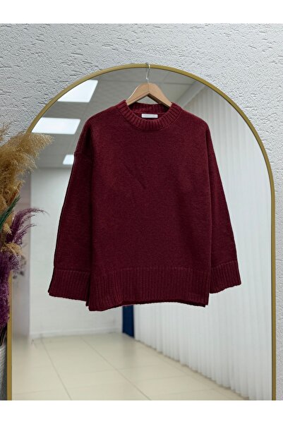 BENAHOLL Ferera Knitted Sweater with Ribbed Sleeves and Bottom - Zi̇6213 Burg...