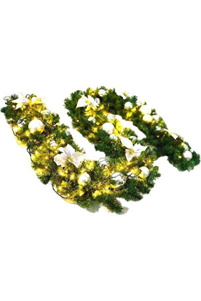 GOLD MARKET Ghirlandă de Crăciun, brad artificial cu globuri, funde argintii ...