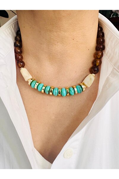 DEVİ fashion Beads Blue Necklace 45 cm