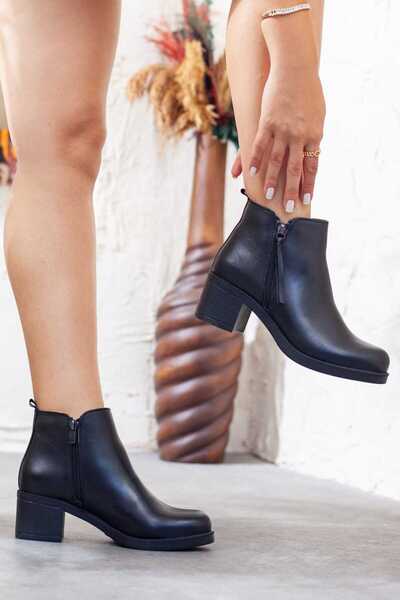 Adım Adım Γυναικείες μαύρες μπότες από γνήσιο δέρμα