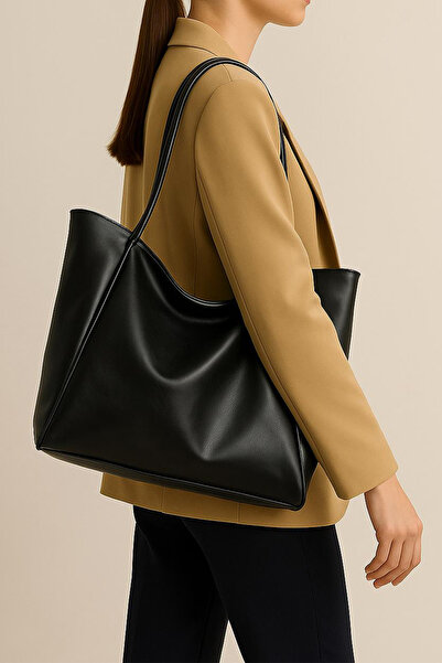 Paul Brand Велика вінтажна м'яка шкіряна сумка-тоут великого об'єму чорного кольору для жінок через плече