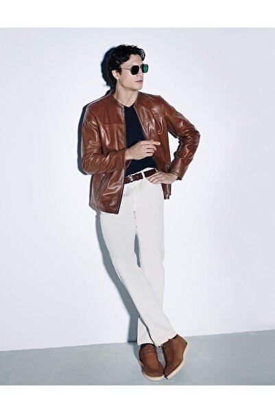 İLVİ Haji Genuine Leather Tan Men's Coat