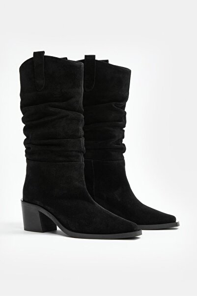 NILUFARR Loven Black Suede Genuine Leather Heeled Boots