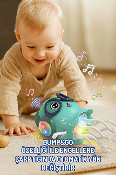 Nandy Home Işıklı Müzikli Dans Eden Jellydancer Oyuncak – Bump&Go Teknolojili 3D LED Işıklı Denizanası MAVİ