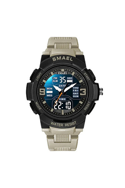 SMAEL Ceas de mână bărbătesc sport cu cronograf cu dublă oră, stil militar, alarmă militară, kaki