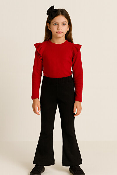 özge başaran Girl's 3-Piece Set: Red Badi, Black Spanish Leggings and Bandana – Casual Stylish Combination