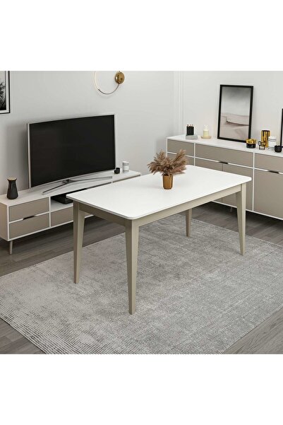 Minar Elina Açılır Yemek Masası - Beyaz/Kumtaşı