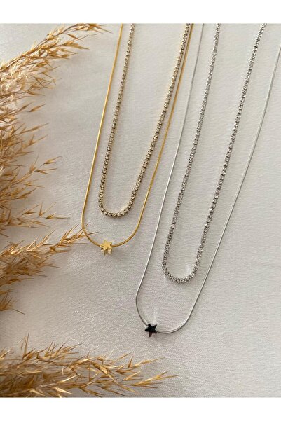 stainless steell Suyolu Zincir Detaylı İkili Çelik Kolye