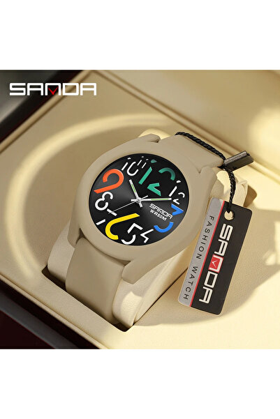 Sanda Men's Wristwatch Fashion Style Quartz Digital Alarm Cream