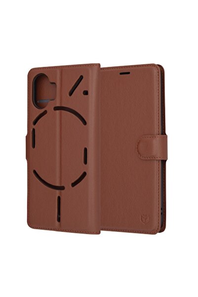 Mad Husă de protecție pentru Nothing Phone 2, View Leather Folio Z85, piele, maro deschis