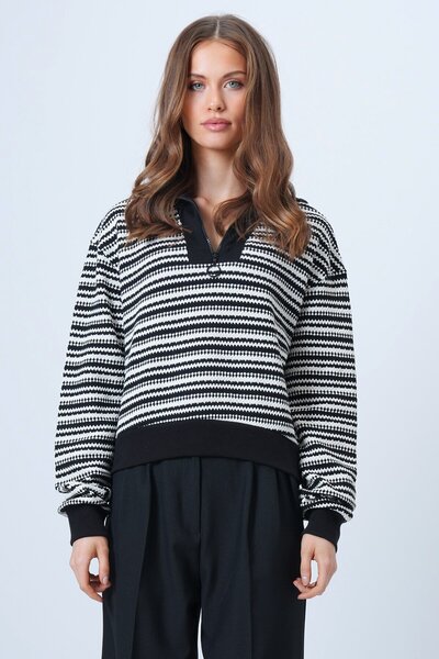 VAGGON Γυναικείο πλεκτό πουλόβερ με μακρύ μανίκι με μισό φερμουάρ ALACATI STYLE Vs01336