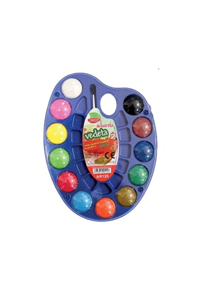 Daco Watercolor Palette with Brush, Vedeta Model, 12 Compact Colors, 30 mm Pans