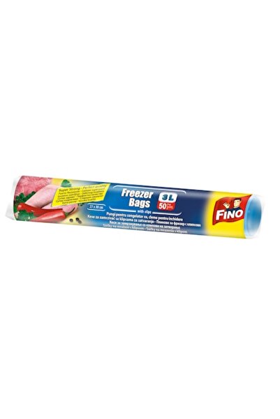 Fino Pungi congelator 3L, 50 buc/rolă, cu sistem de închidere, 27x30cm