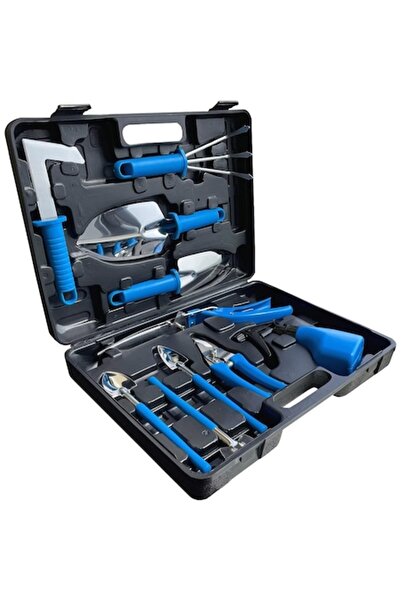 GOLD MARKET Set accesorii pentru unelte de grădinărit, 10 piese din PVC și oțel cu geantă de depozitare, 37 x 28 cm (Albastru/Negru)