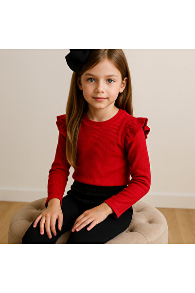 özge başaran Girl's 3-Piece Set: Red Badi, Black Spanish Leggings and Bandana – Casual Stylish Combination