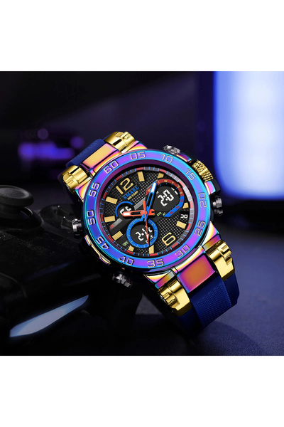 SMAEL Men's Wristwatch Chronograph Army Style Military Dual Time Sport Stopwatch Alarm Blue