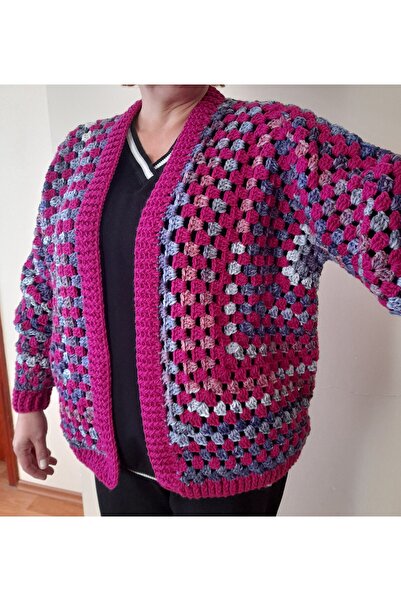 cafemtırakhobievi fuşya-gri ebruli hırka