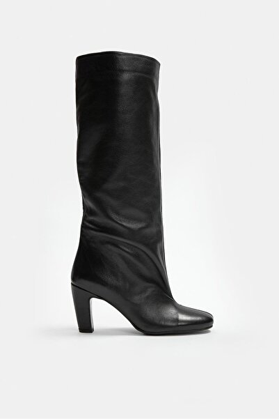 NILUFARR Megane Black Genuine Leather Women's Heeled Boots