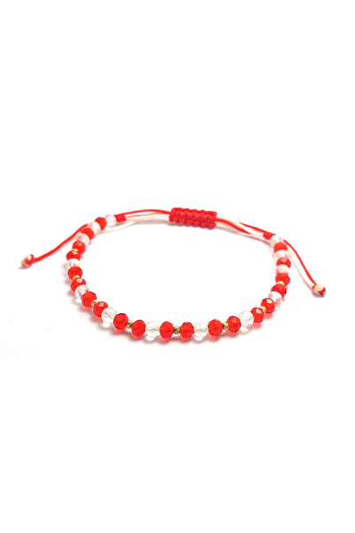 Bijolin Gold Bratara cu 10 bilute de 2mm din aur 14k si cristale rosii si albe rotunde