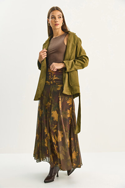 Bianco Lucci Kadın Drape Bel Detaylı Astarlı Şal Desen Bohem Uzun Etek DE251101 60283609