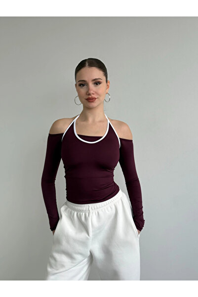 khar KADIN uzun kollu Halter Biyeli Crop