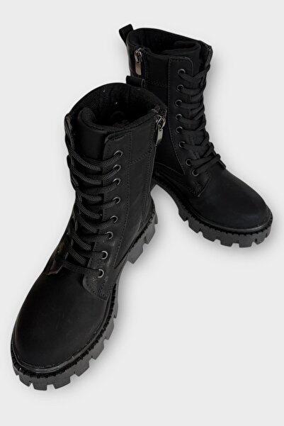 Liger Χειμερινές μακριές γυναικείες μπότες με κορδόνια και φερμουάρ ΜΑΥΡΟ