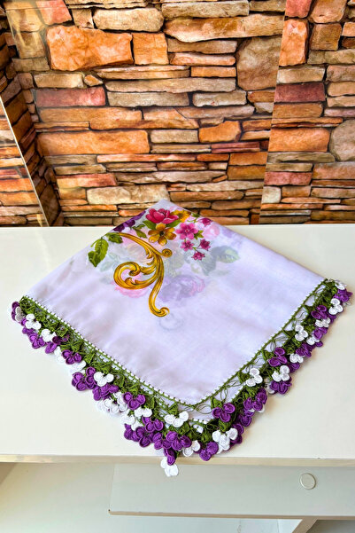 Cenk El İşi Yazma Yonca Oyalı Eşarp Tülbent Hediyelik Çeyizlik