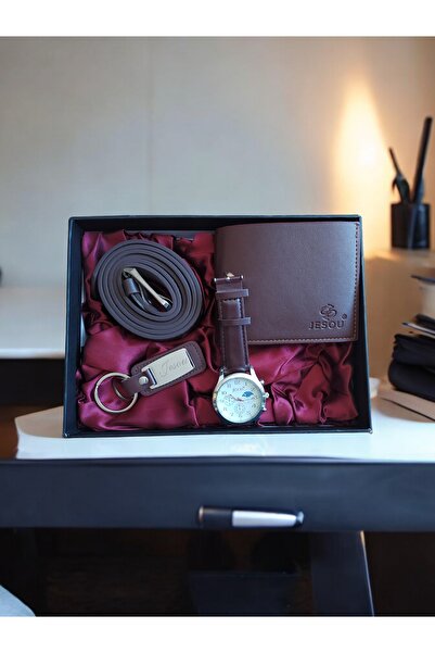 OEM Brown men's set consisting of wallet, watch, key chain and belt