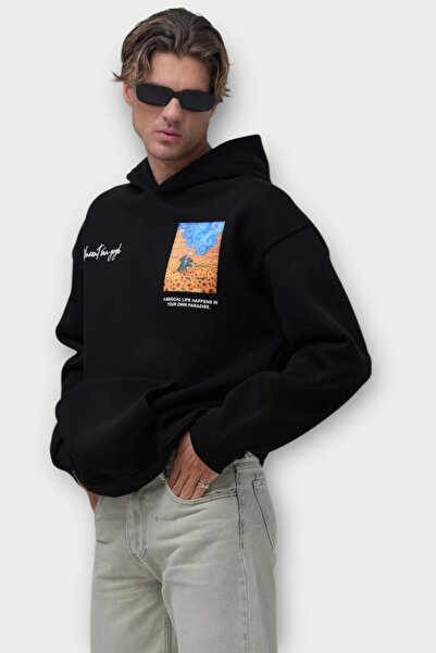 SAW Urbanity Impressionist Painter Oversize Hoodie - %100 Pamuk - Siyah