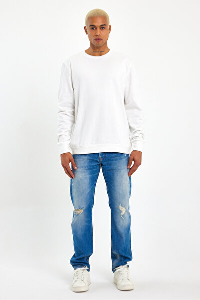 Superlife Süperlife Men's Gray Crew Neck Ribbed Regular Fit Sweatshirt Spr26Swk930