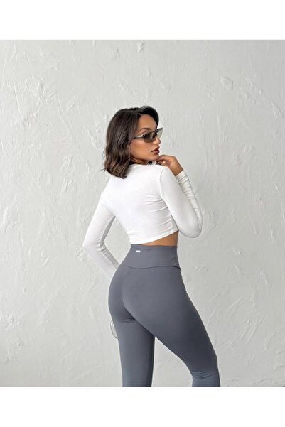 Moda Banuş Dalgıç Kumaş Dar Paça Şardonlu Tayt Antrasit-Koyu Gri