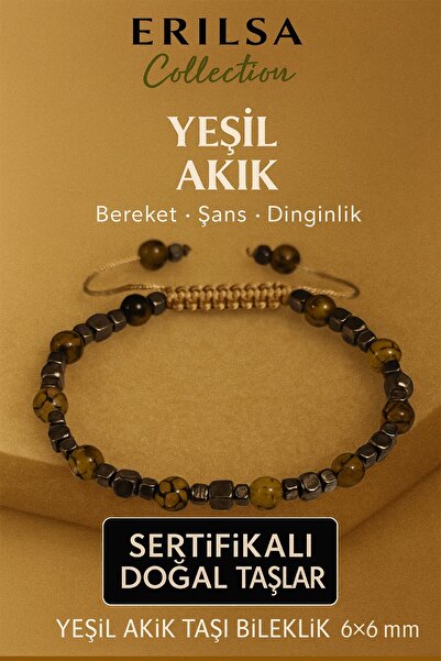 Erilsa سوار من حجر العقيق الأخضر التيراهيرتز الطبيعي المعتمد 6×6 ملم - حجر ال...