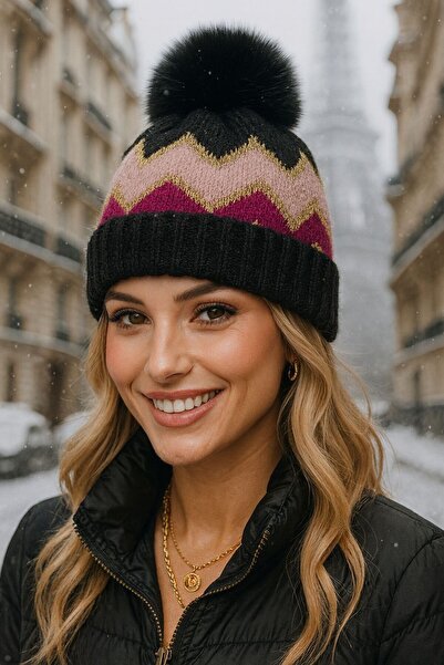 MARBERRY Beretă pentru femei cu model în zig-zag fucsia