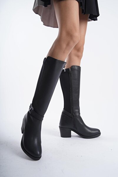 asmi shoes Women's Virona Buckle Diving Fabric Boots Black