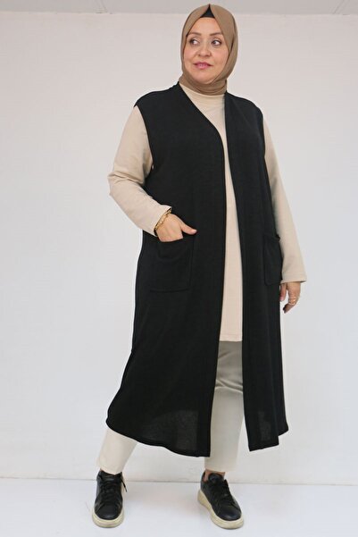 Eslina 54012 Large Size Wear-Off Mir Vest with Pockets - Black