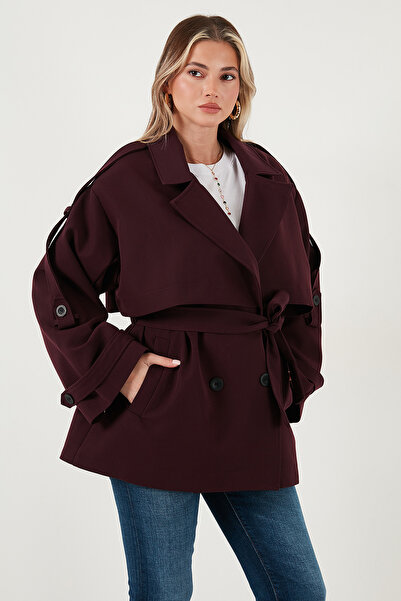 Lela Relaxed Fit Kruvaze Yaka Düğmeli Astarlı Trençkot TRENÇKOT 6839580