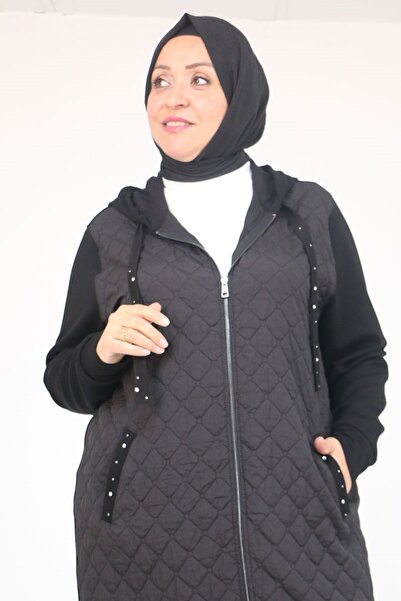 Eslina 53041 Büyük Beden Modal - Kapitone Kombinli Kap - Siyah