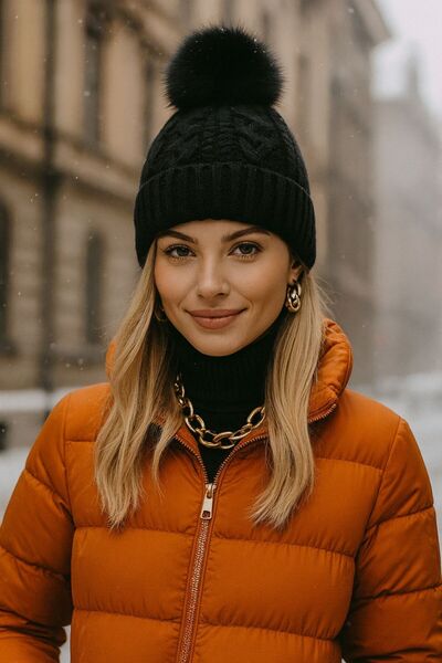 MARBERRY Tricotaj negru tricotat cu pompon pentru femei