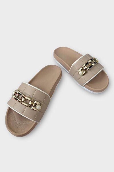 Liger Women's Daily Slippers with Buckle Stylish Summer Home Beach Vacation Work Slippers Beige